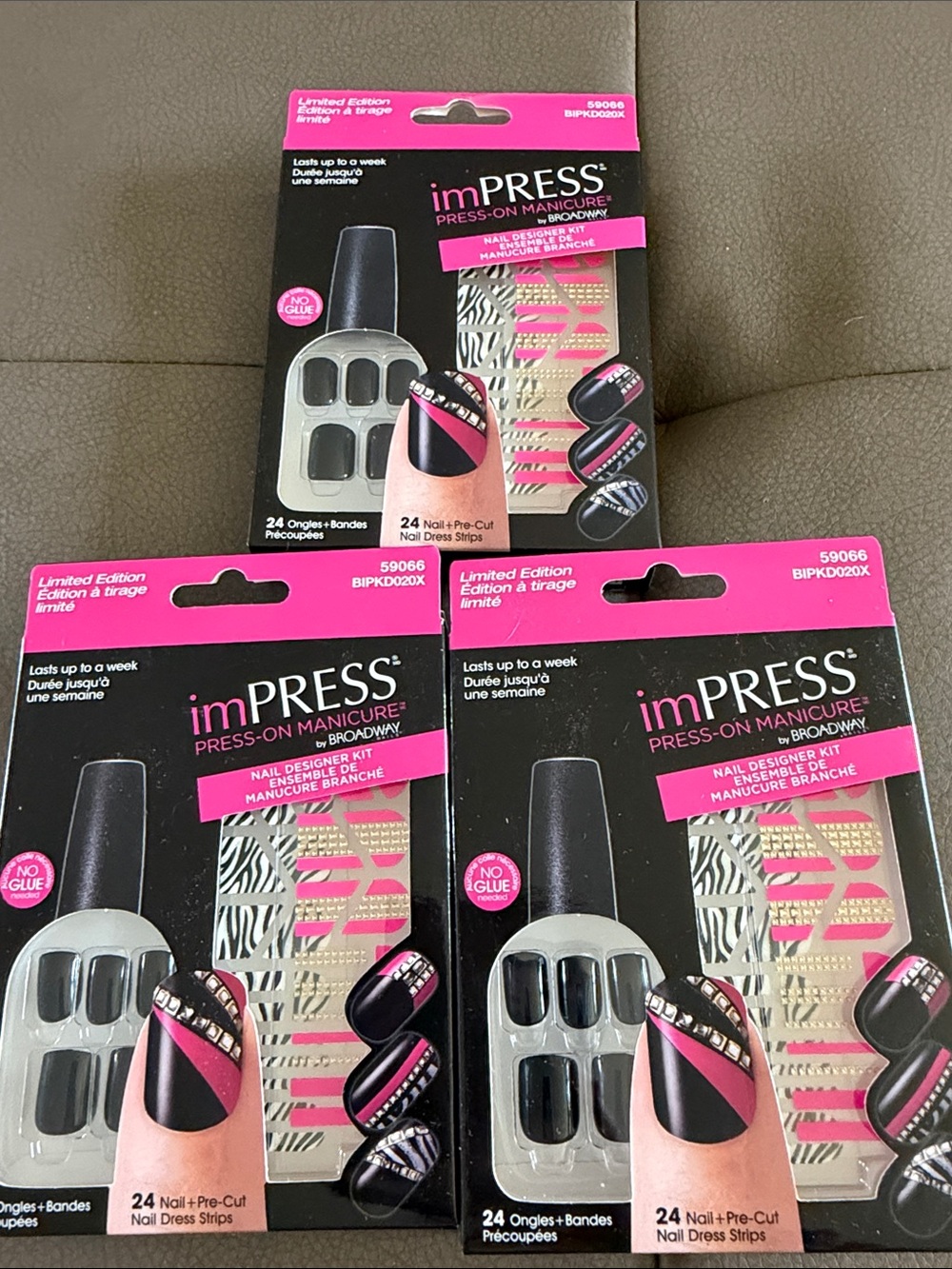 imPRESS Pink Multicolor Stripe Press-On Manicure Kit